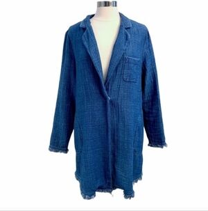 Soft Surroundings Chambray Denim Frayed Edge Longline Duster Jacket Sz 2X